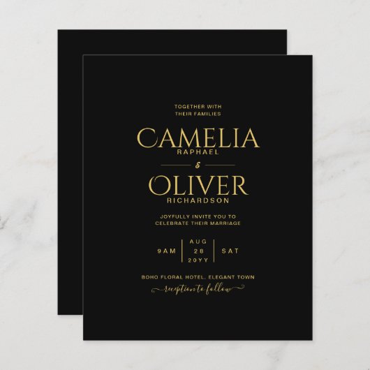 バジェットクラシック金ゴールドブラック結婚モノクロ (正面/裏面)