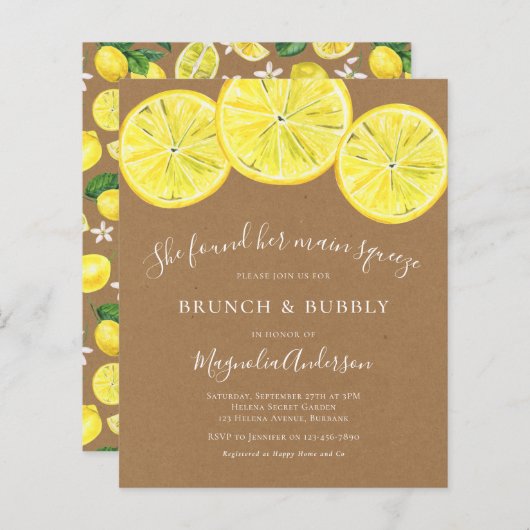 バジェットクラフトレモンズブライダルシャワー招待 (正面/裏面)