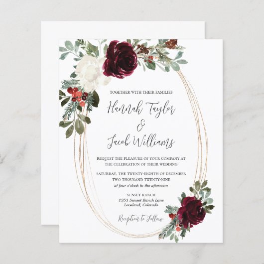 バジェットクリスマスウィンターウェディング招待状 (正面/裏面)