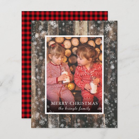 バジェットクリスマスウッドフォトホリデーカード (正面/裏面)