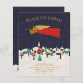 バジェットクリスマスエンジェルタウンフォークアートホリデーカード (正面/裏面)