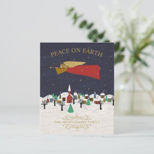 バジェットクリスマスエンジェルタウンフォークアートホリデーカード (スタンド正面)
