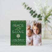 バジェットクリスマスグリーン金ゴールド写真ピースラブカード (スタンド正面)