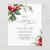 バジェットクリスマスグリーン&ベリー結婚式招待状 (正面)