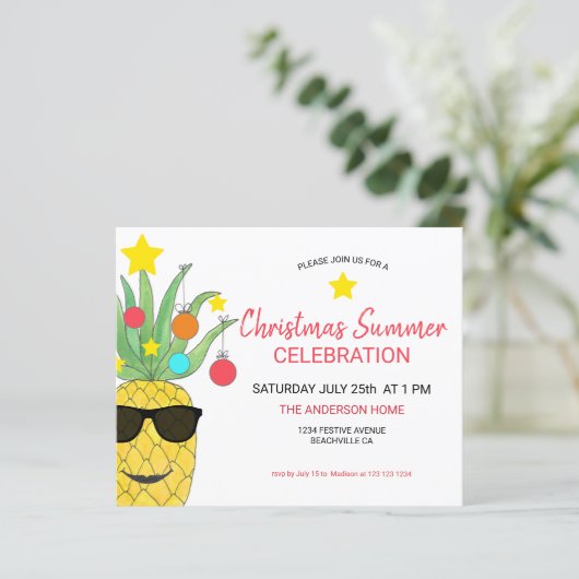 バジェットクリスマスサマーパイナップルパーティの招待状 (スタンド正面)