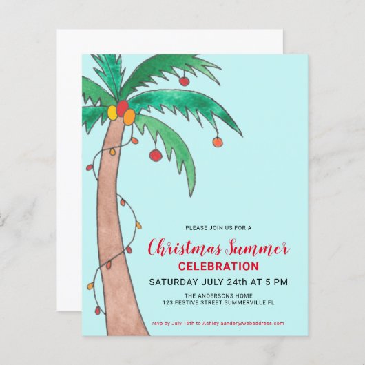 バジェットクリスマスサマーパーティーパーム招待状 (正面/裏面)