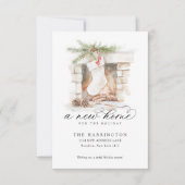 バジェットクリスマスストッキングA新しいホームムービング ノートカード (正面)