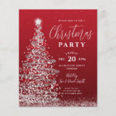 バジェットクリスマスツリーシルバーレッドホリデイ招待状 (正面)