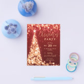 バジェットクリスマスツリー金ゴールド赤モダンパーティー招待状 チラシ (シングル)