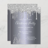 バジェットクリスマスパーティーシルバーグリッター招待 (正面/裏面)
