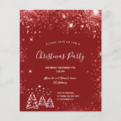 バジェットクリスマスパーティーレッドグリッターダスト招待 (正面)
