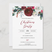 バジェットクリスマスフェスティバルフローラレッドホワイトパーティー 招待状 (正面)