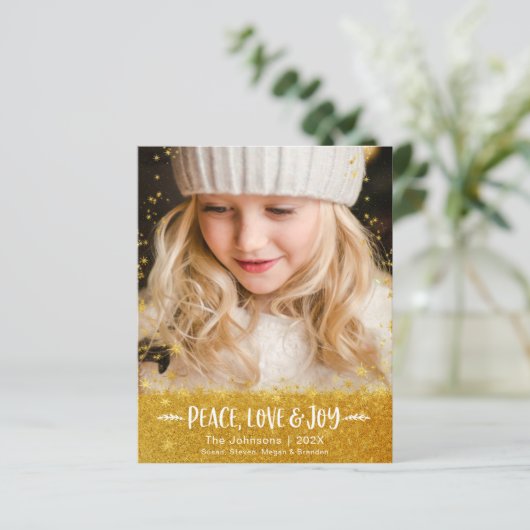 バジェットクリスマスフォトピースラブジョイグリッターカード (スタンド正面)