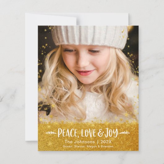 バジェットクリスマスフォトピースラブジョイグリッターカード (正面)