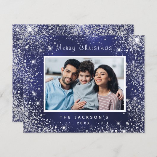 バジェットクリスマスフォトブルーグリッターダストシルバー (正面/裏面)