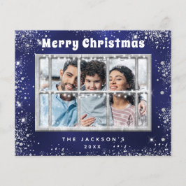 バジェットクリスマスブルーのシルバーフォトウィンドウカード