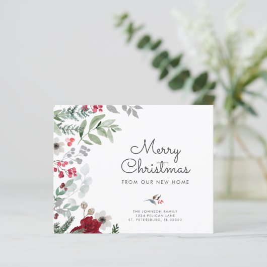 バジェットクリスマスボタニカルフローラ新しいアドレスカード (スタンド正面)