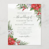 バジェットクリスマスポインセチア結婚式招待状 (正面)
