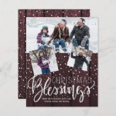 バジェットクリスマスラスティックウッド写真ホリデーカード (正面/裏面)