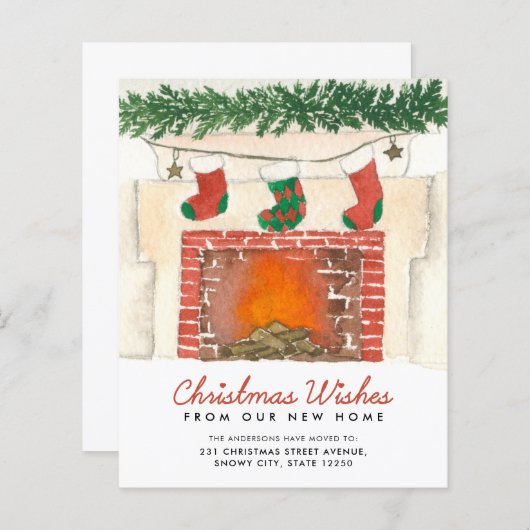 バジェットクリスマス暖炉ホリデームービングカード (正面/裏面)