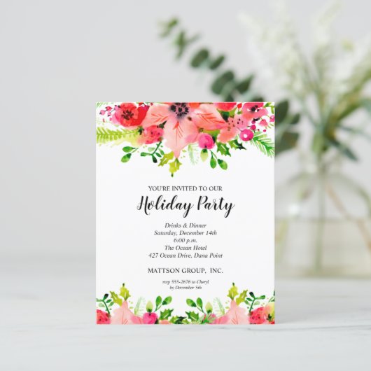 バジェットクリスマス花模様グリーナリーホリデー招待状 (スタンド正面)