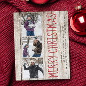 バジェットクリスマス3フォトコラージウッドホリデーカード