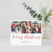 バジェットクリスマス3フォトレッドタイポグラフィカード (スタンド正面)