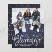 バジェットクリスマス3写真コラージュ海軍ホリデーカード (正面/裏面)