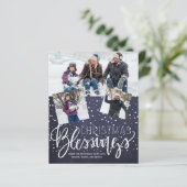 バジェットクリスマス3写真コラージュ海軍ホリデーカード (スタンド正面)