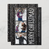 バジェットクリスマス3写真コラージュ雪ホリデーカード (正面/裏面)