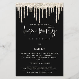 バジェットクリームグリッタードリップヘンウィークエンドブラック招待状
