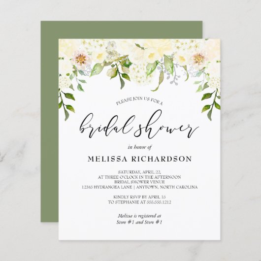 バジェットクリームフローラブライダルシャワー招待 (正面/裏面)