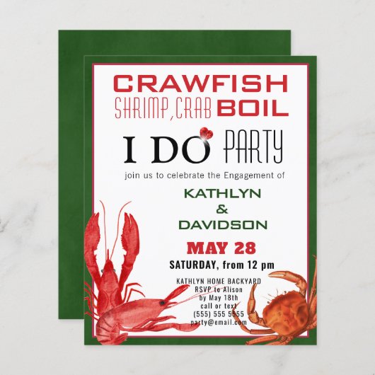 バジェットクロフィッシュボイル婚約パーティ招待状 (正面/裏面)