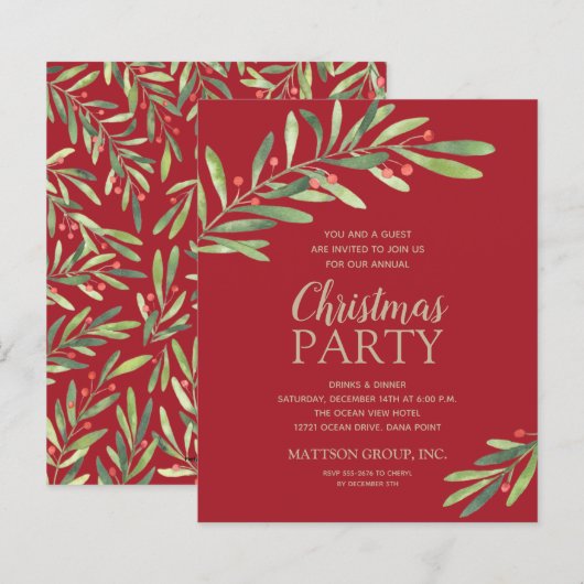 バジェットグエレガントリーネリークリスマスパーティの招待状 (正面/裏面)