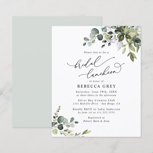 バジェットグエレガントレネリーブライダルルンチョン招待状 (正面/裏面)