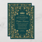 バジェットグラムエメラルドグリーン金ゴールドティアラキンセアニェラ ノートカード (正面/裏面)