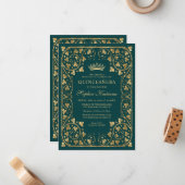 バジェットグラムエメラルドグリーン金ゴールドティアラキンセアニェラ ノートカード (正面/裏面インサイチュ)