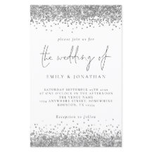 バジェットグラムシルバーグリッター結婚式招待状