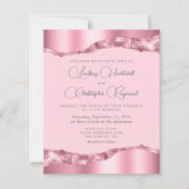 バジェットグラムピンクフォイル鏡タイル結婚式の招待 (正面)