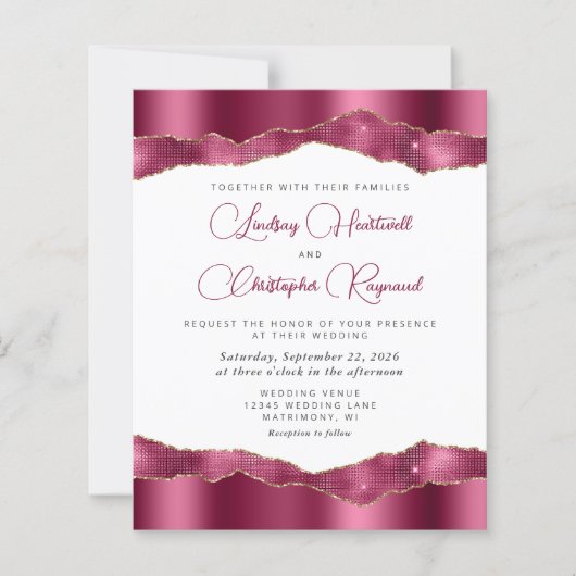 バジェットグラムブルゴーニュ鏡タイル結婚式の招待 (正面)