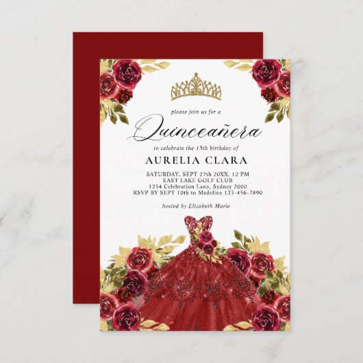 バジェットグラムレッドドレスフローラ15thキンセアニラ ノートカード (正面/裏面)