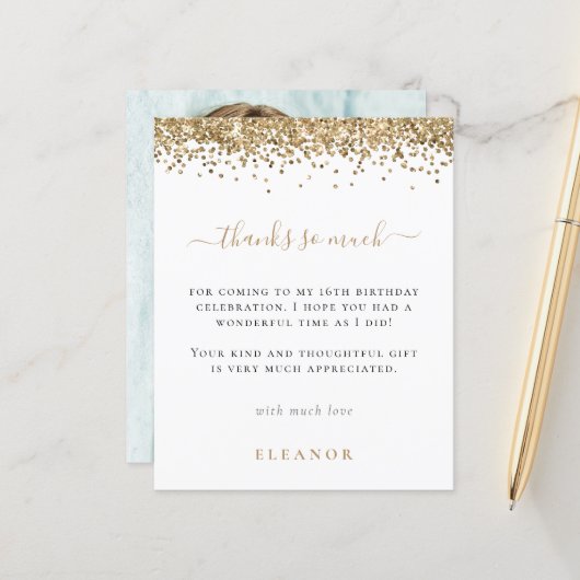 バジェットグラム金ゴールドグリッターフォトスウィート16 感謝してい (正面/裏面インサイチュ)