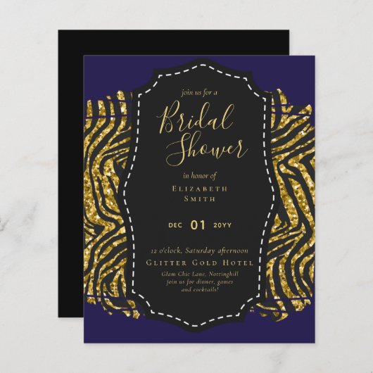 バジェットグラム金ゴールドネイビーブライダルシャワー招待状動物 (正面/裏面)