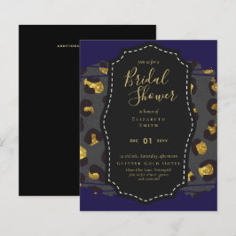 バジェットグラム金ゴールドネイビーブライダルシャワー招待状動物