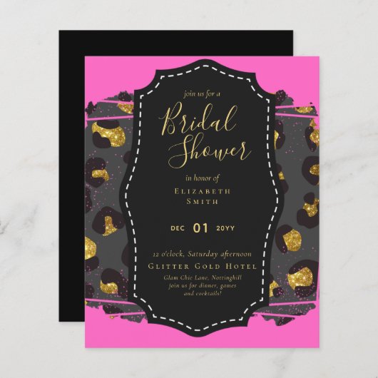 バジェットグラム金ゴールドピンクブライダルシャワー招待状動物 (正面/裏面)