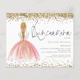 バジェットグリッターブロンドピンクガウンキンセアニェラ招待状