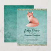 バジェットグリーンウォーターカラーウッドランドキツネベビーシャワー (正面/裏面)