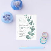 バジェットグリーンウォーターカラーユーカリプタスバプテスマ招待状 チラシ (シングル)