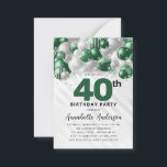 バジェットグリーンシルバーバルーングリッター40th誕生日 ノートカード<br><div class="desc">グラムモダンエメラルドグリーンシルバーバルーングリッタースパークルエイジ誕生日招待状</div>