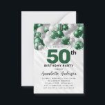 バジェットグリーンシルバーバルーングリッター50誕生日 ノートカード<br><div class="desc">グラムモダンエメラルドグリーンシルバーバルーングリッタースパークルエイジ誕生日招待状</div>